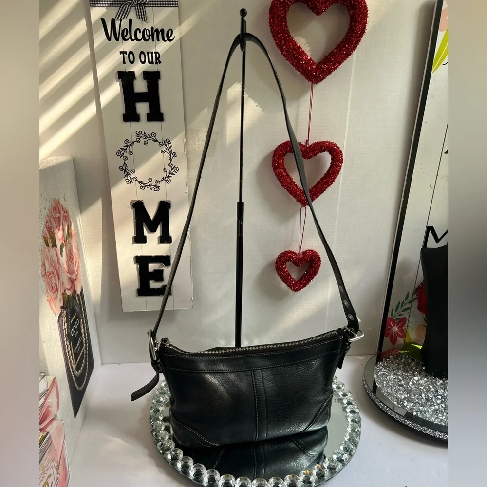 Coach Black  pebble leather Shoulder Bag with Crescent Silhouette
